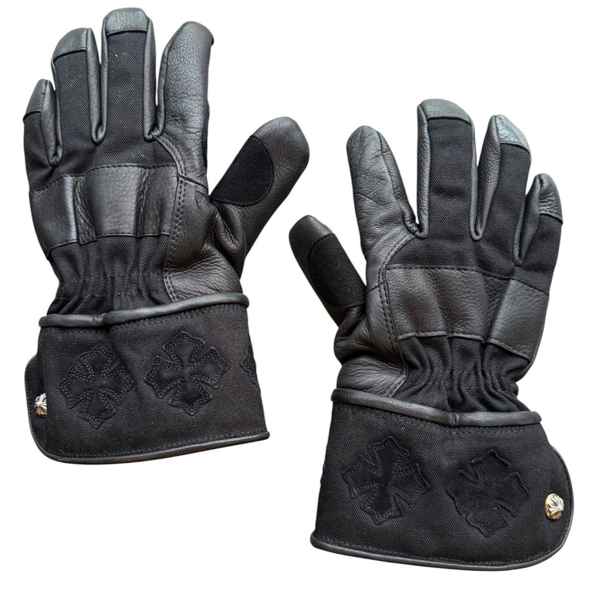 Chrome Hearts Cross Patch Leather Motorcycle Gloves