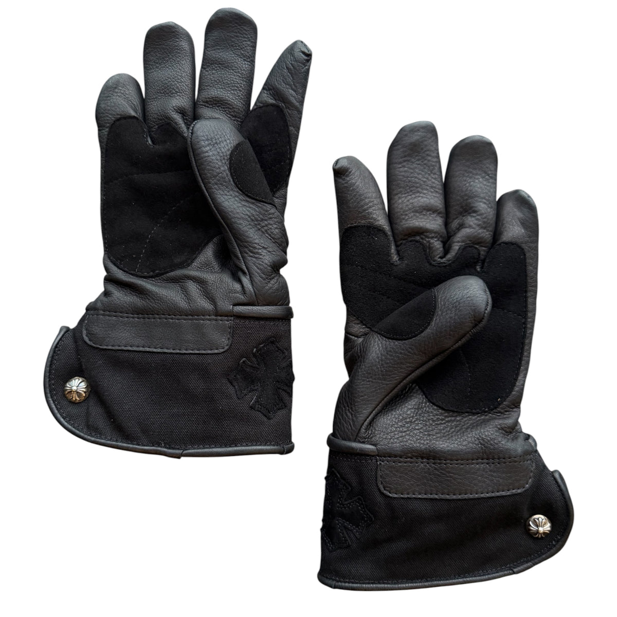 Chrome Hearts Cross Patch Leather Motorcycle Gloves