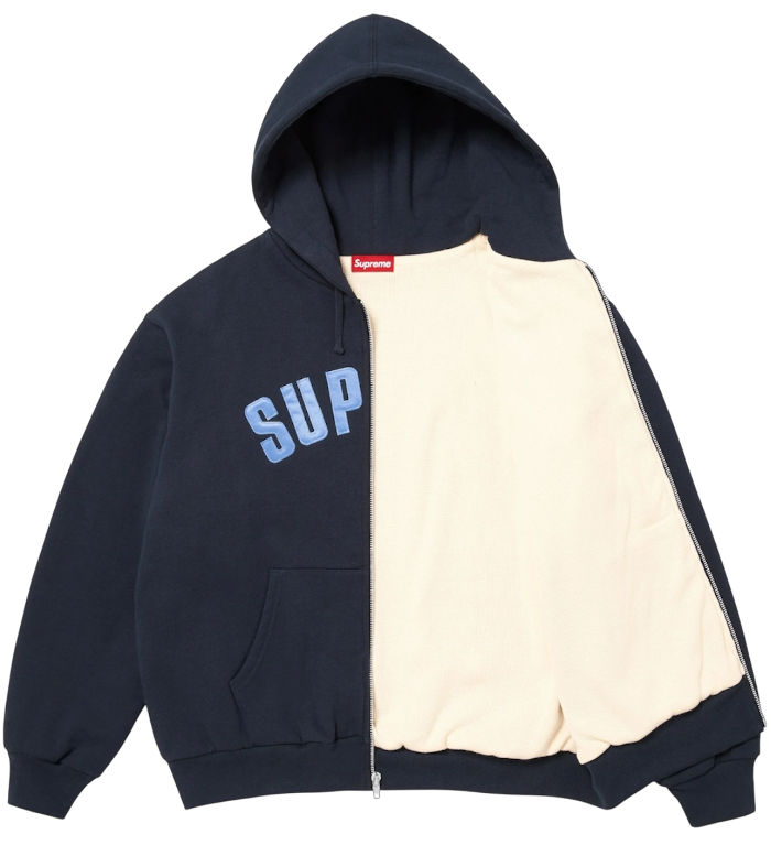 Supreme Arc Thermal Lined Zip Up Hooded Sweatshirt Navy