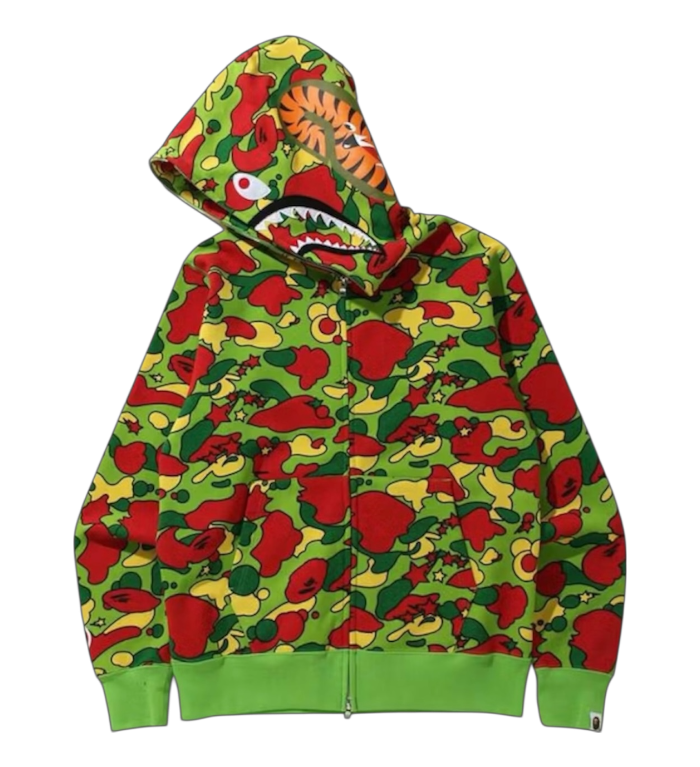 A BATHING APE BAPE STA Camo Green Shark Full Zip Hoodie SS21