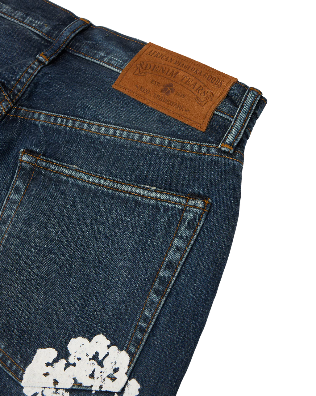 STRAIGHT COTTON WREATH DENIM PANT DARK WASH