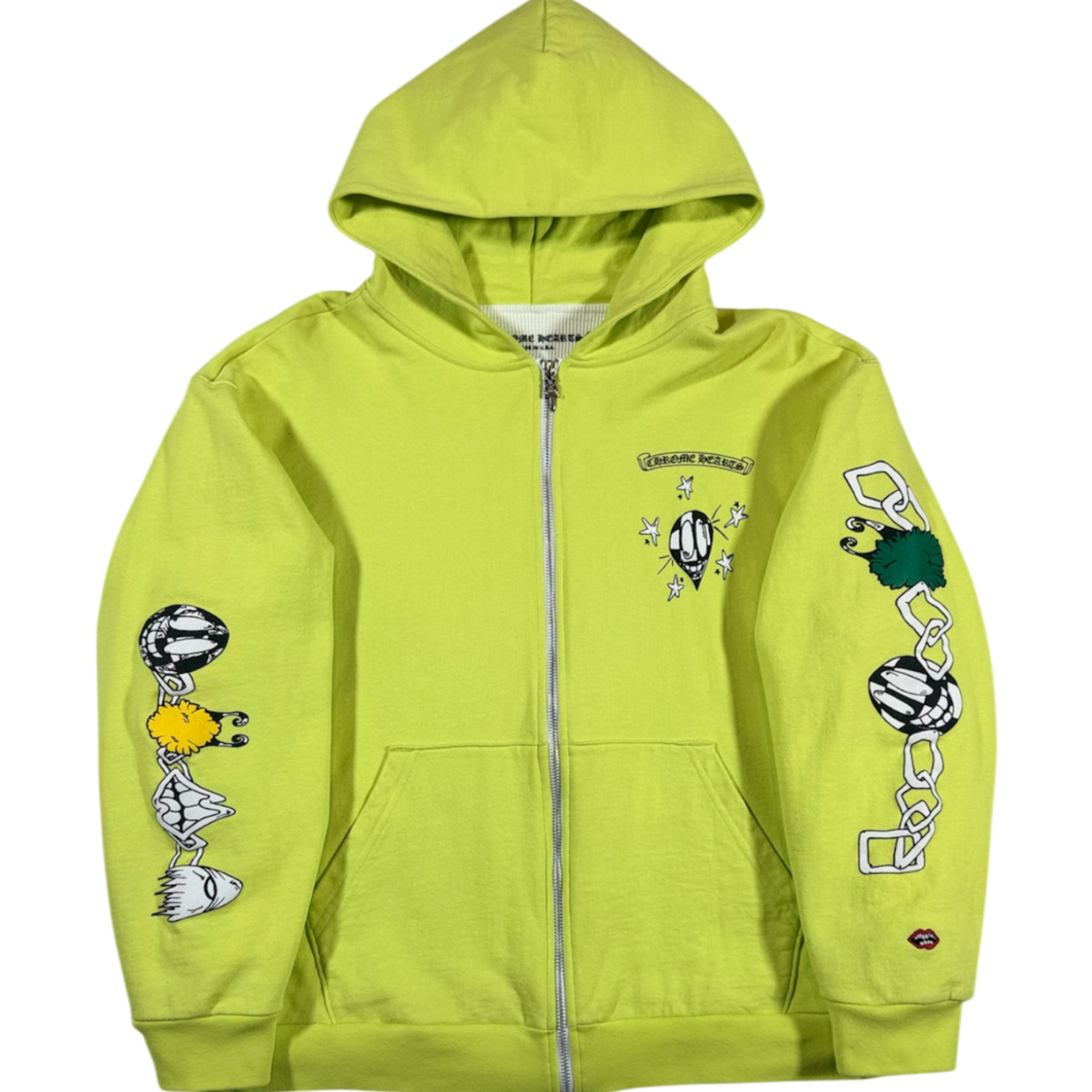 CHROME HEARTS MATTY BOY THERMAL LINED LIME GREE ZIP HOODIE