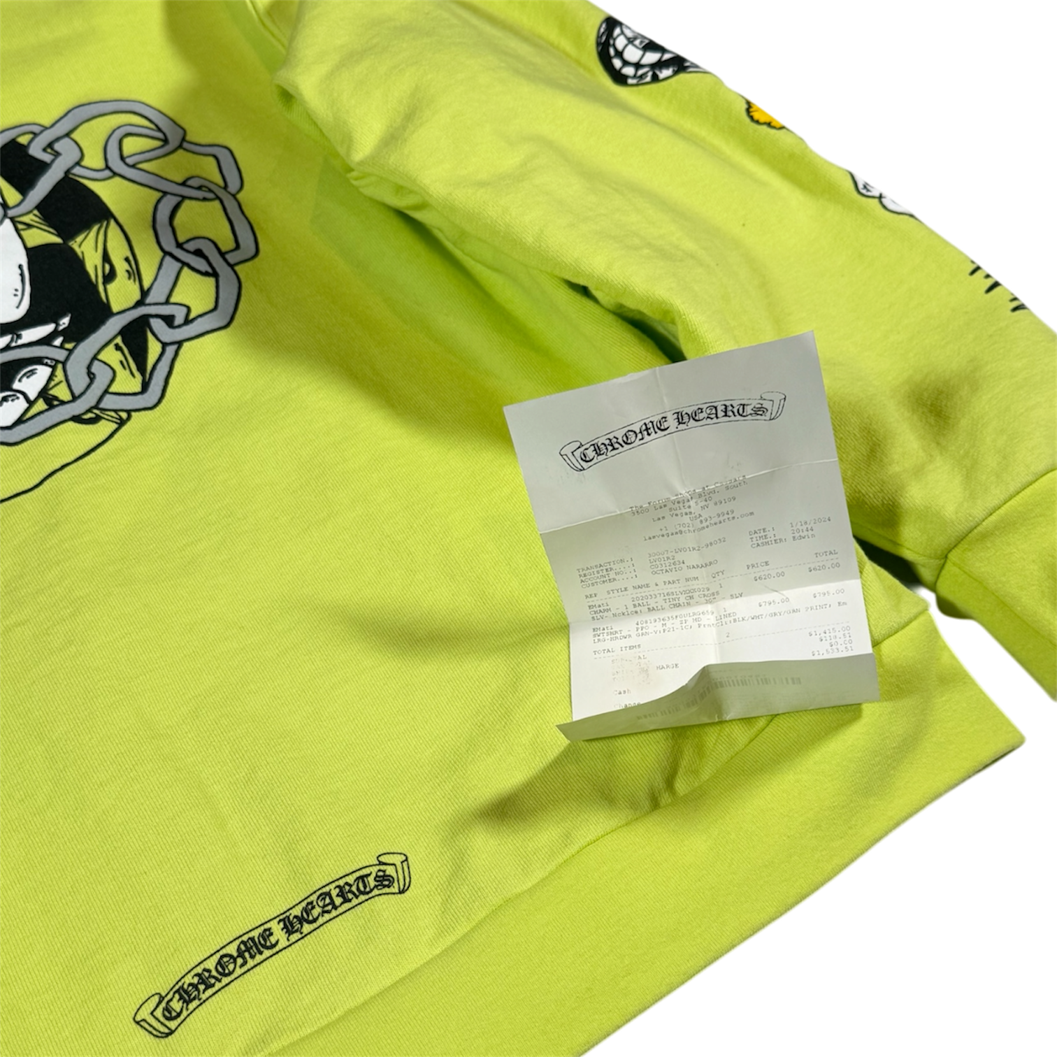CHROME HEARTS MATTY BOY THERMAL LINED LIME GREE ZIP HOODIE