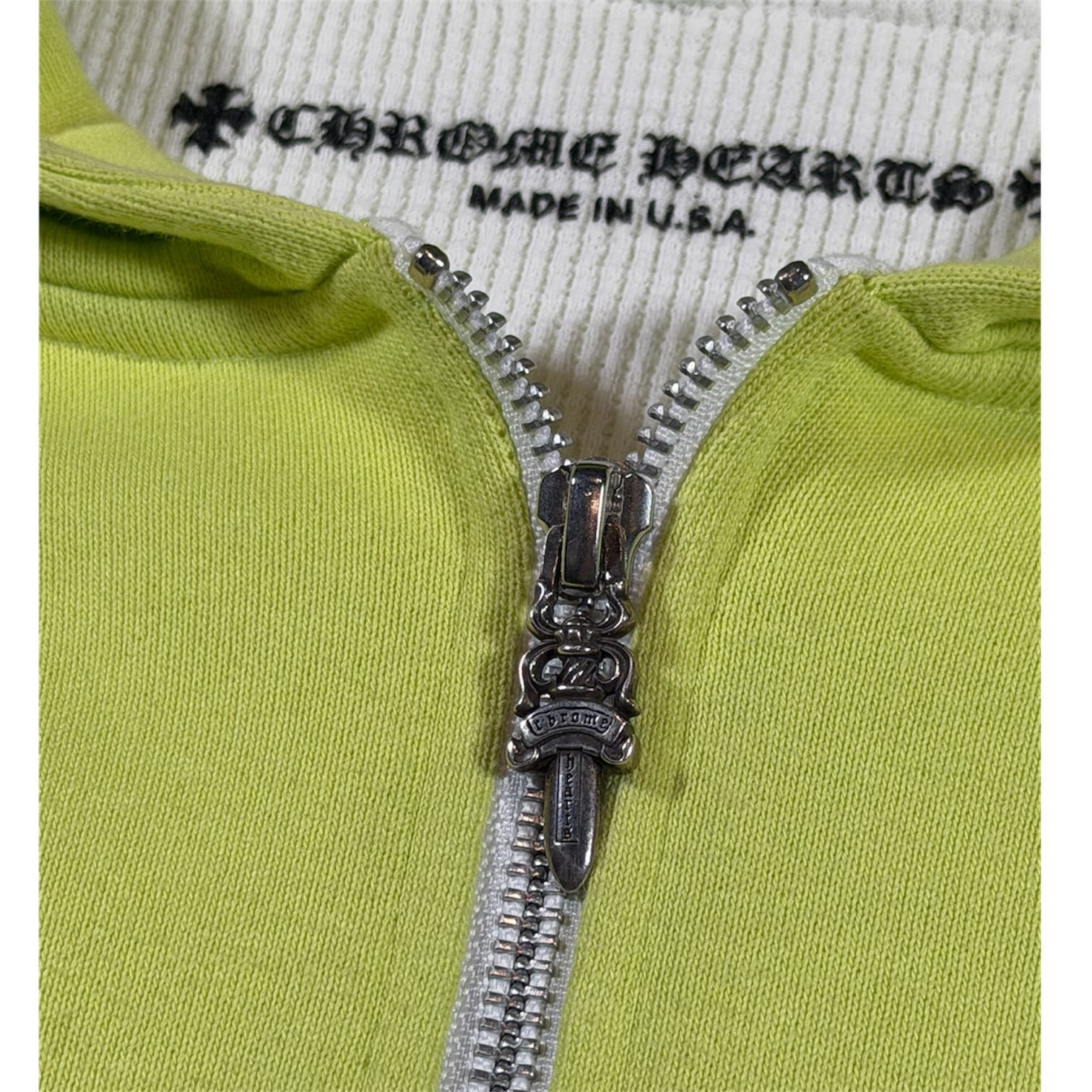 CHROME HEARTS MATTY BOY THERMAL LINED LIME GREE ZIP HOODIE